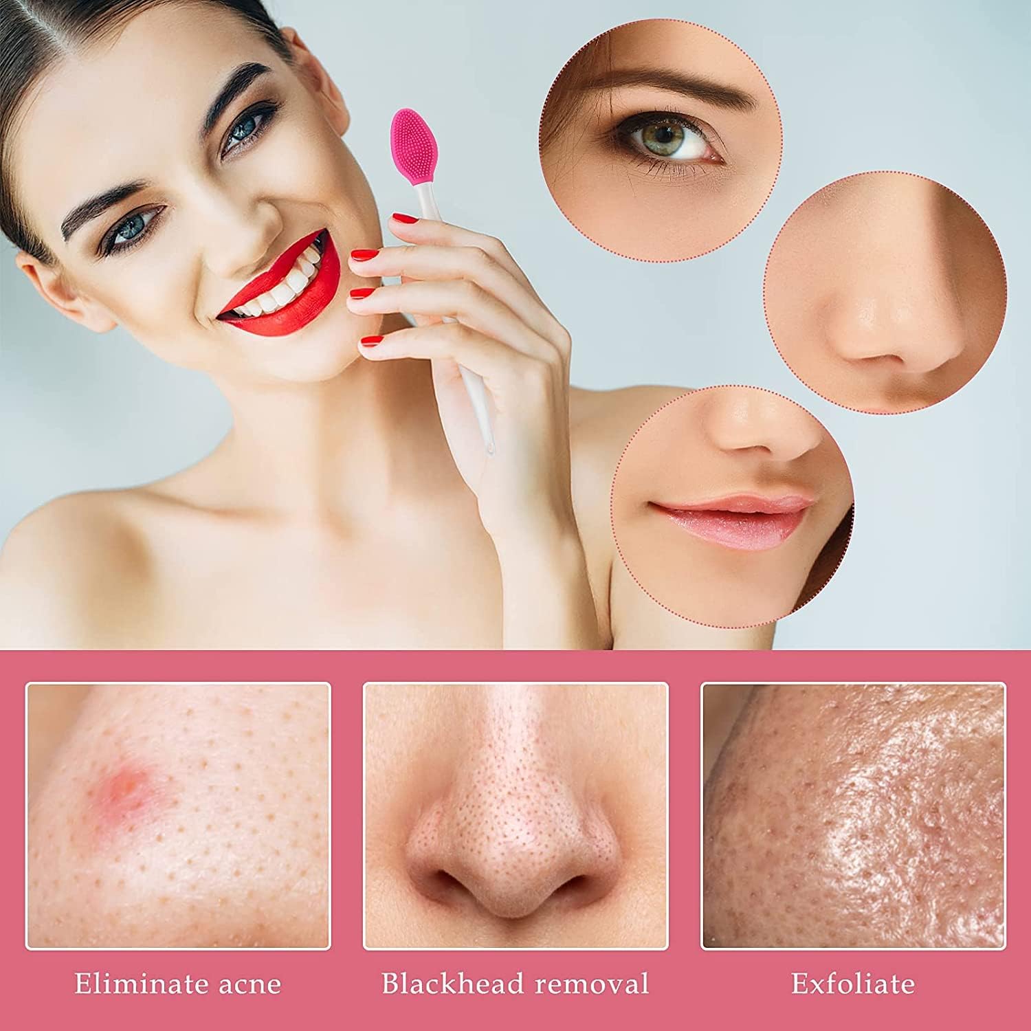 SYOSI Lip Scrub Brush, 5 Pcs Double-Sided Silicone Exfoliating Tool, Mini Soft ​Lip Brush Cleaner, for Men Women, Lightening Dark Lips Smoother Fuller Lip Appearance - View 2 of 5