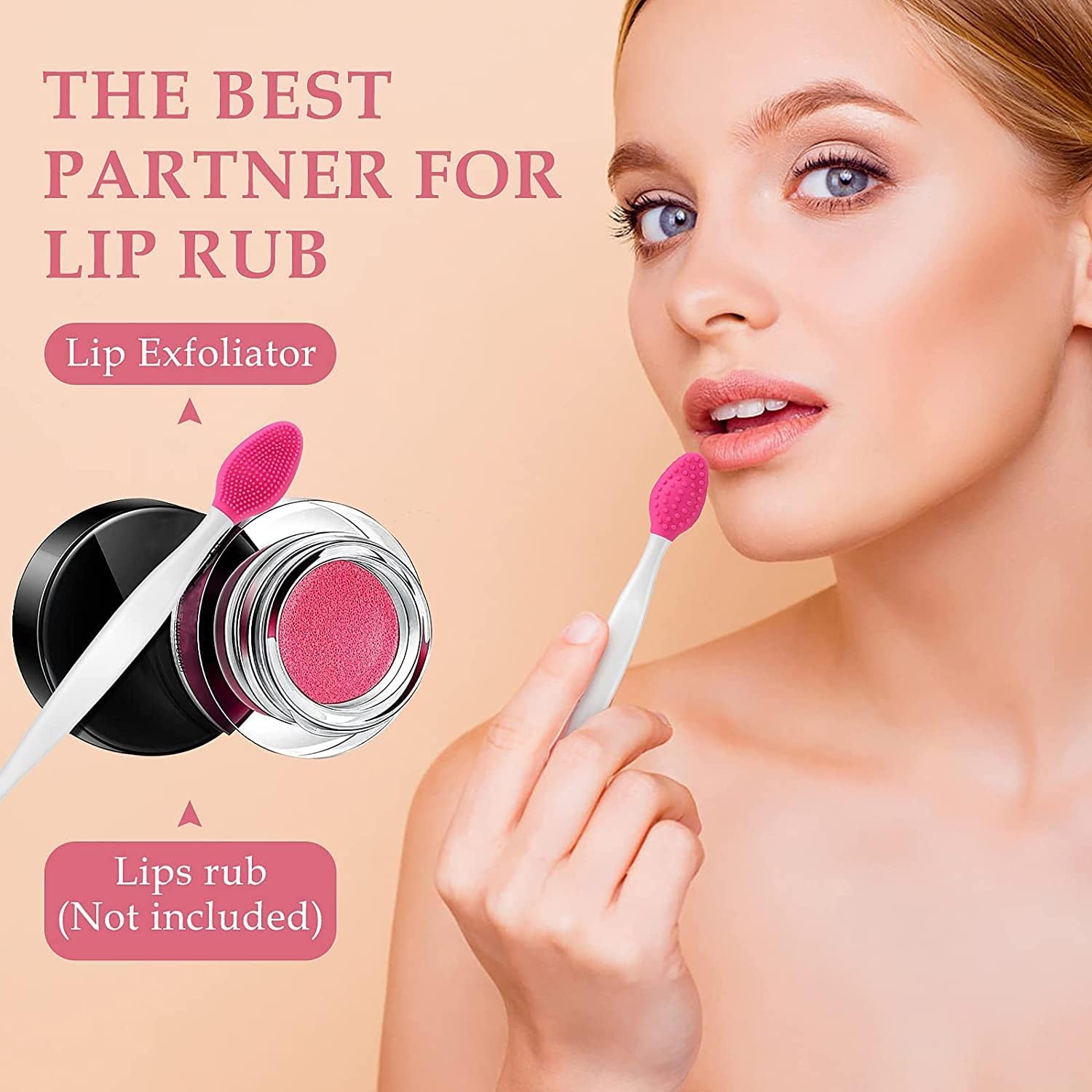 SYOSI Lip Scrub Brush, 5 Pcs Double-Sided Silicone Exfoliating Tool, Mini Soft ​Lip Brush Cleaner, for Men Women, Lightening Dark Lips Smoother Fuller Lip Appearance - View 3 of 5