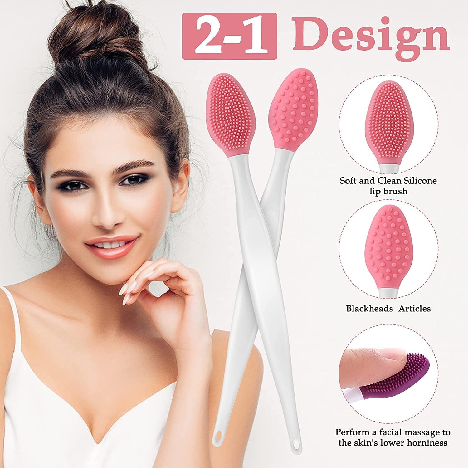 SYOSI Lip Scrub Brush, 5 Pcs Double-Sided Silicone Exfoliating Tool, Mini Soft ​Lip Brush Cleaner, for Men Women, Lightening Dark Lips Smoother Fuller Lip Appearance - View 4 of 5