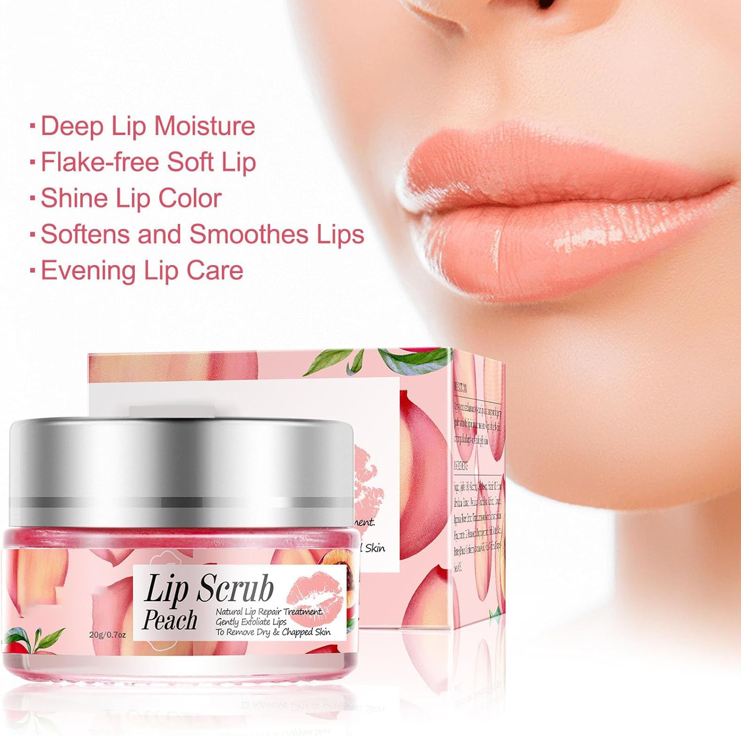 Lip Exfoliator Scrub and Moisturizer, Sugar Lip Scrub for Dry, Cracked Lips, Gently Exfoliates and Nourishes, Overnight Lip Repair Treatment for Smooth, Soft Lips (Peach Scent) - View 2 of 5