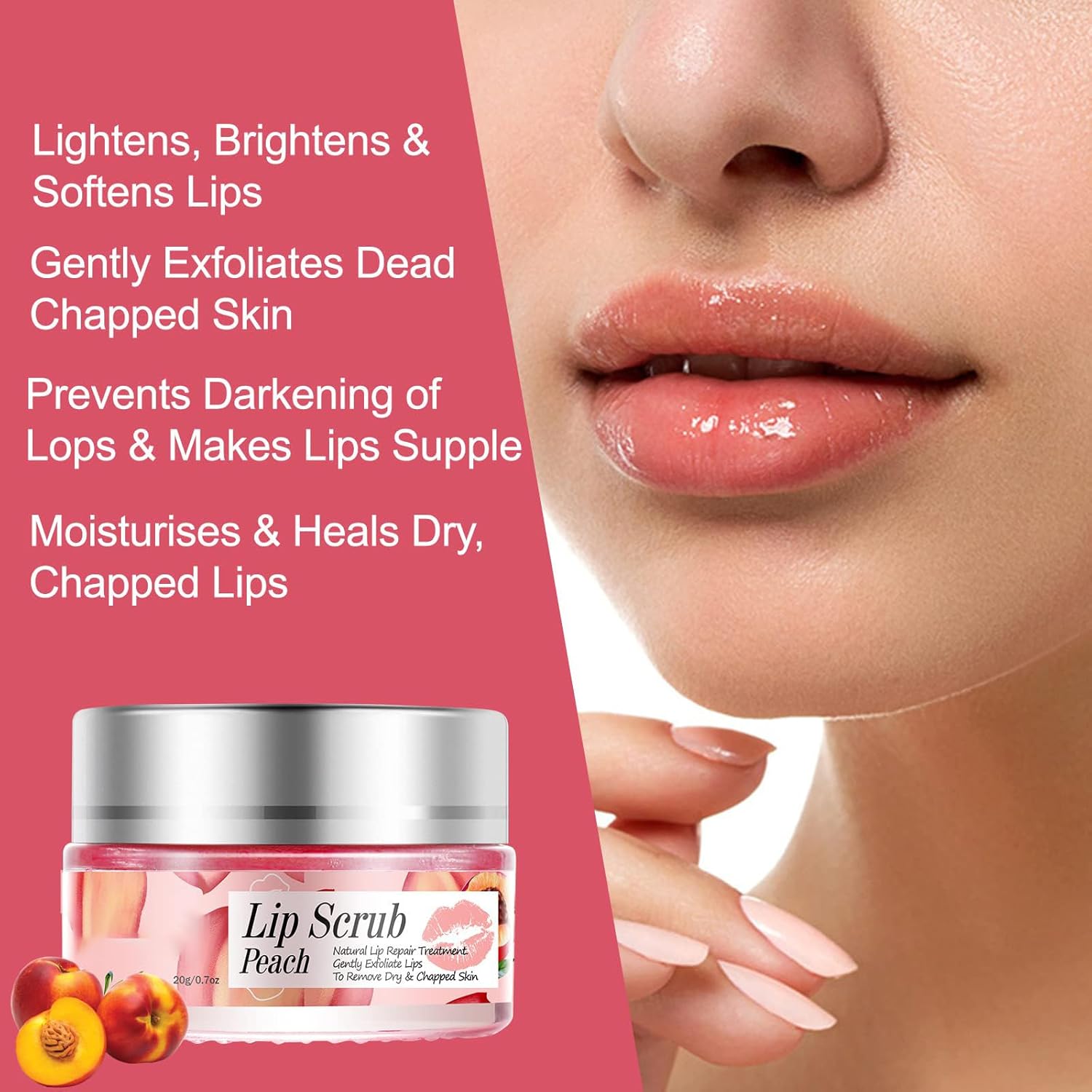 Lip Exfoliator Scrub and Moisturizer, Sugar Lip Scrub for Dry, Cracked Lips, Gently Exfoliates and Nourishes, Overnight Lip Repair Treatment for Smooth, Soft Lips (Peach Scent) - View 3 of 5