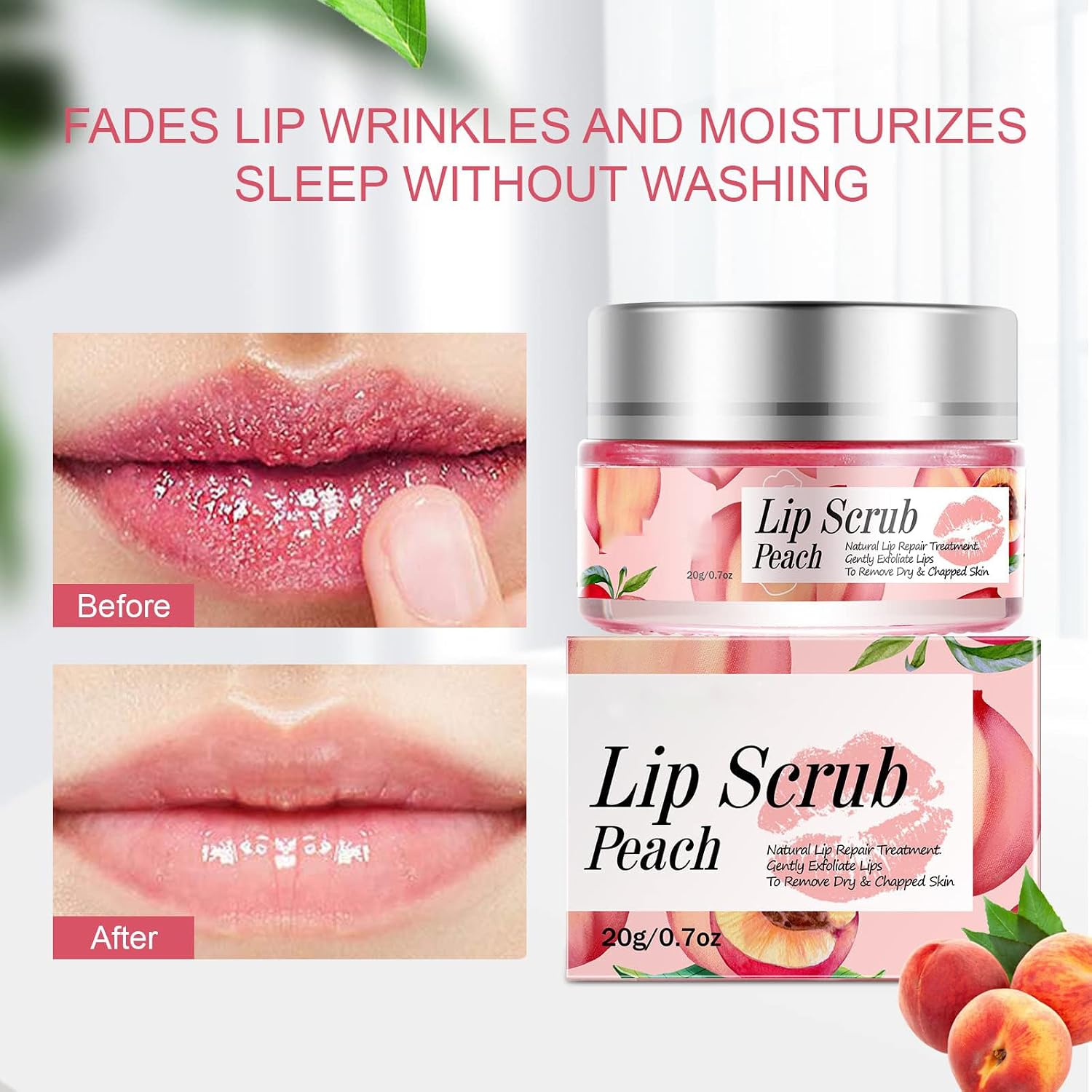 Lip Exfoliator Scrub and Moisturizer, Sugar Lip Scrub for Dry, Cracked Lips, Gently Exfoliates and Nourishes, Overnight Lip Repair Treatment for Smooth, Soft Lips (Peach Scent) - View 5 of 5