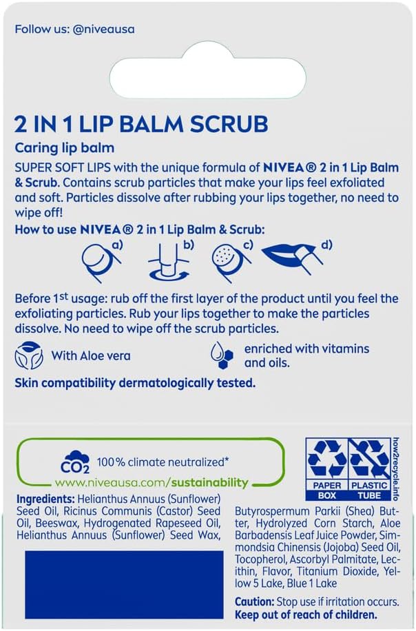 NIVEA 2in1 Aloe Vera Lip Scrub (4.8g), Caring Lip Balm with Aloe Vera and Vitamin E, Gently Exfoliates for Super Soft Lips, Intensive Lip Care, No Need to Wipe Off - View 5 of 6