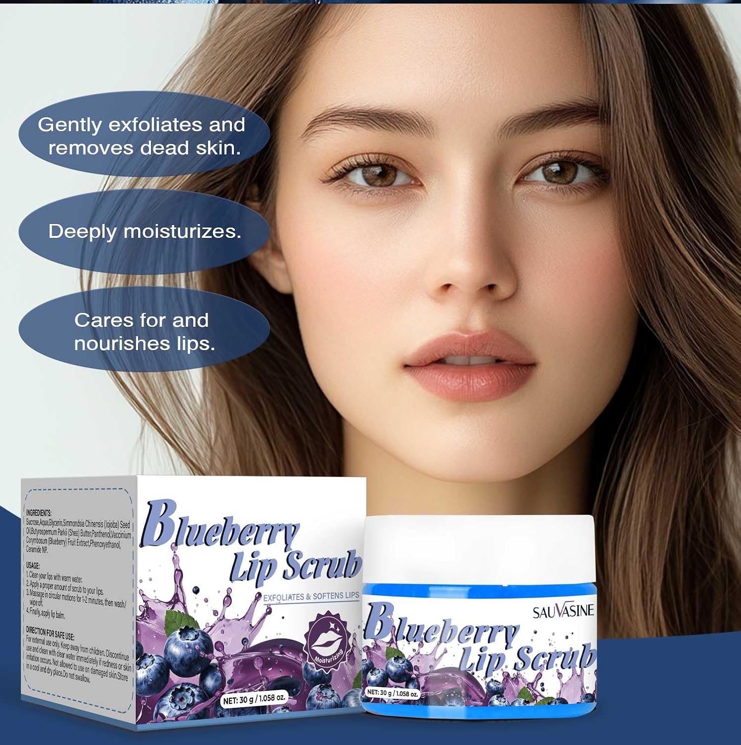 Blueberry Lip Scrub – Lip Exfoliator Scrub and Moisturizer for Dark Lips – Lip Scrub Exfoliator for Care - View 2 of 6