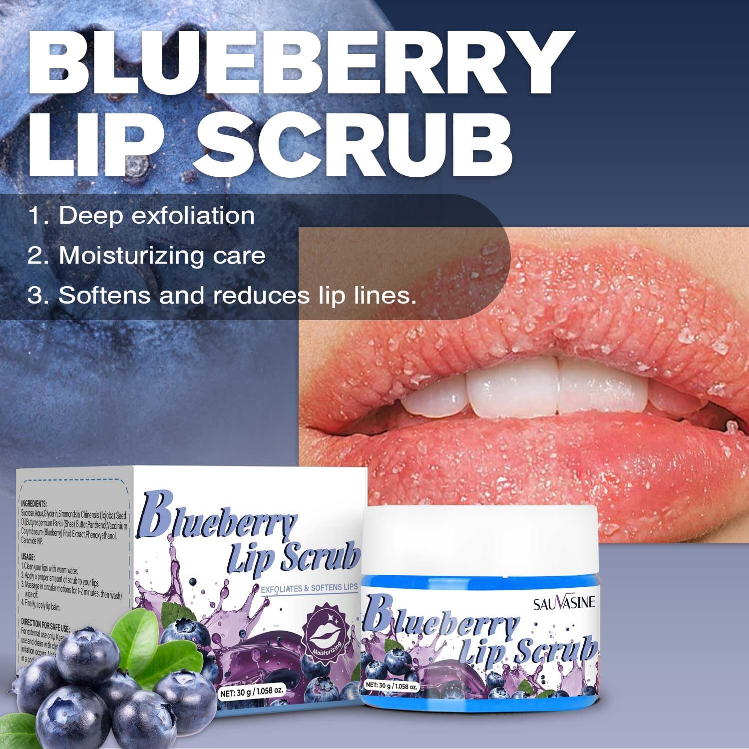 Blueberry Lip Scrub – Lip Exfoliator Scrub and Moisturizer for Dark Lips – Lip Scrub Exfoliator for Care - View 3 of 6