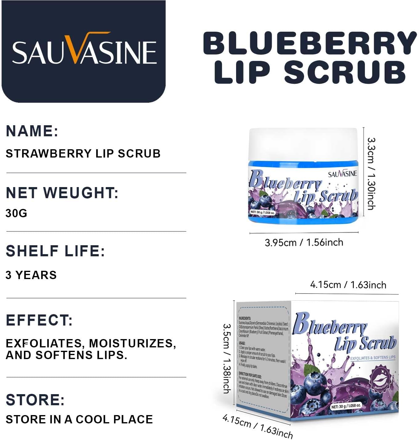 Blueberry Lip Scrub – Lip Exfoliator Scrub and Moisturizer for Dark Lips – Lip Scrub Exfoliator for Care - View 4 of 6
