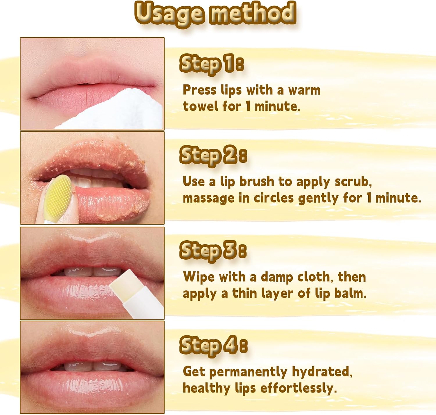 HAIOLORPRO 4PCS Turmeric Lip Scrub and Turmeric Lip Balm with Brush Set, Natural Lip Scrubber Exfoliator for Dry, Dull, Chapped, Dark lips, Reduces Fine Lines, Deeply Hydrates and Moisturizes - View 2 of 5