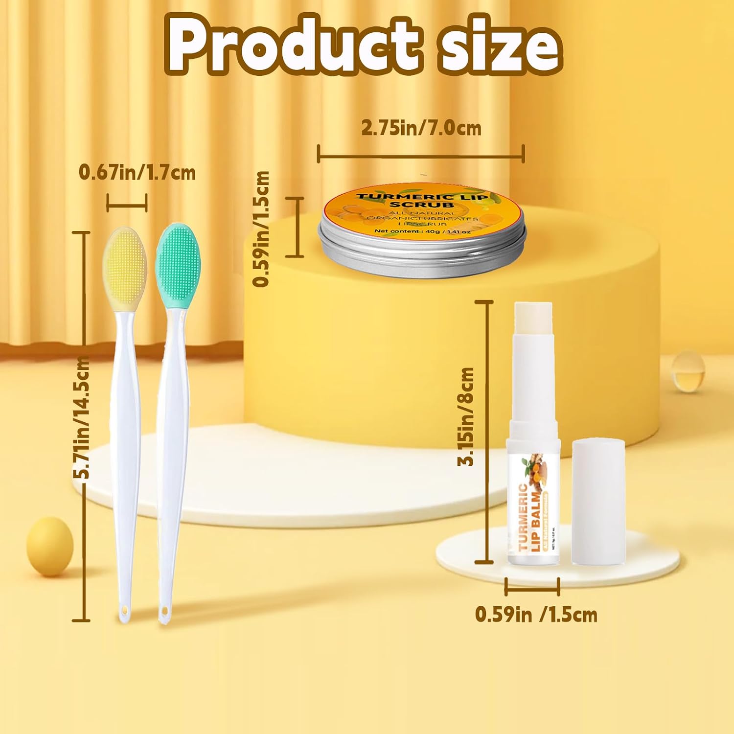HAIOLORPRO 4PCS Turmeric Lip Scrub and Turmeric Lip Balm with Brush Set, Natural Lip Scrubber Exfoliator for Dry, Dull, Chapped, Dark lips, Reduces Fine Lines, Deeply Hydrates and Moisturizes - View 5 of 5
