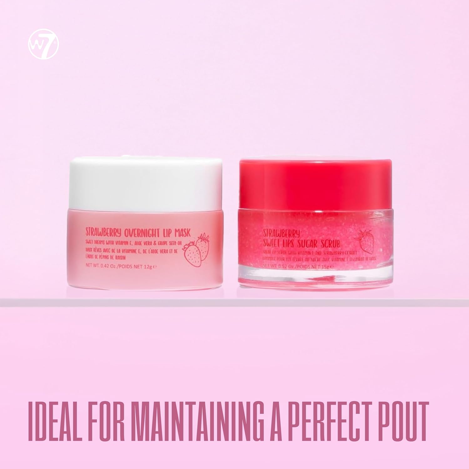 W7 Sweet Dreams Lip Scrub & Overnight Lip Mask Duo - 2 Pieces Set - Strawberry Flavour - Exfoliate, Condition, Soothe & Hydrate - View 2 of 6