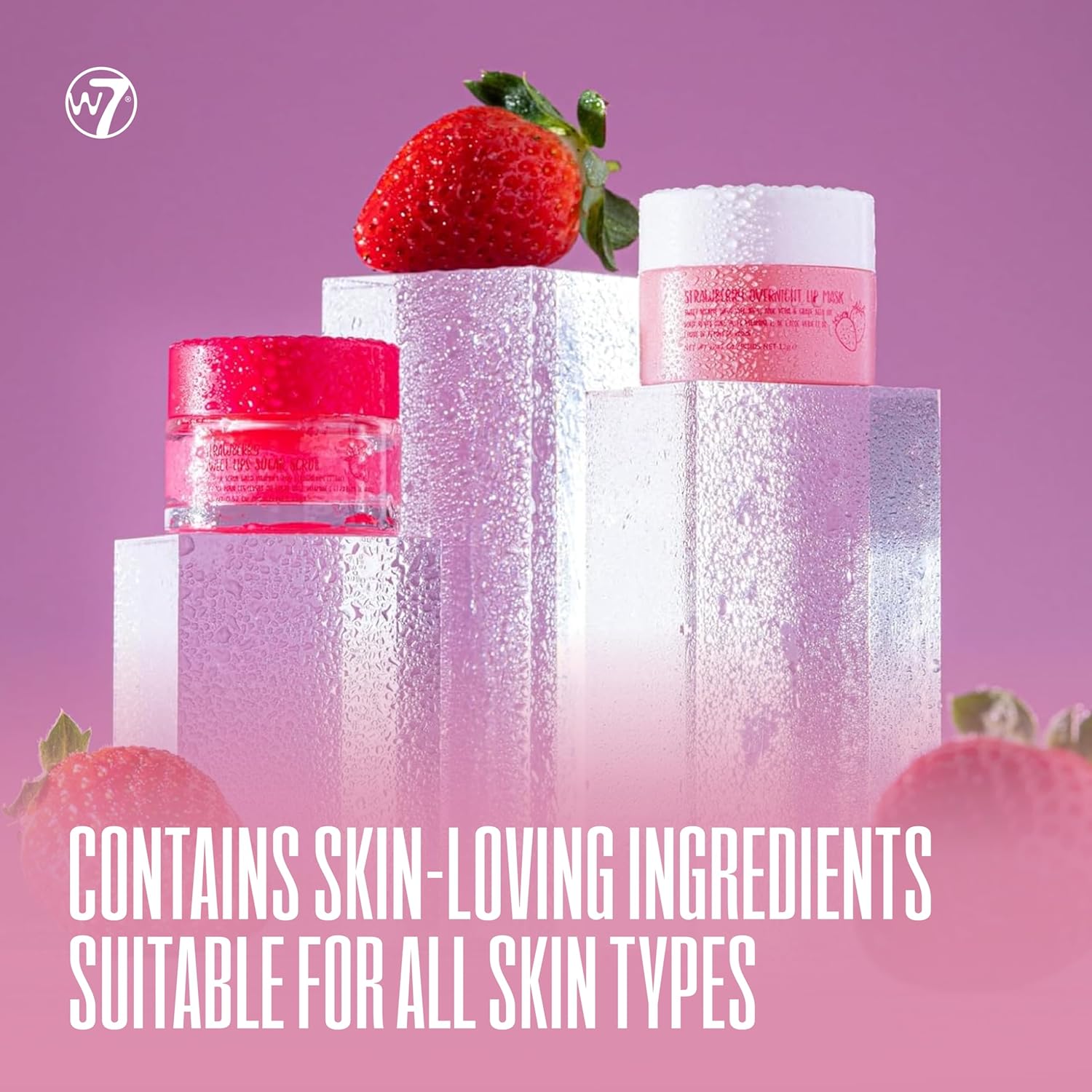 W7 Sweet Dreams Lip Scrub & Overnight Lip Mask Duo - 2 Pieces Set - Strawberry Flavour - Exfoliate, Condition, Soothe & Hydrate - View 4 of 6