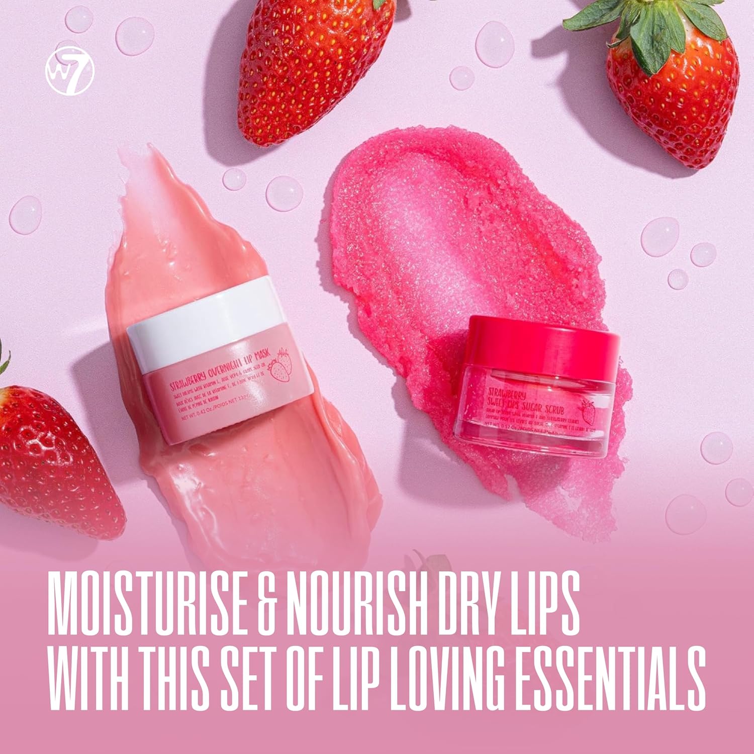 W7 Sweet Dreams Lip Scrub & Overnight Lip Mask Duo - 2 Pieces Set - Strawberry Flavour - Exfoliate, Condition, Soothe & Hydrate - View 6 of 6