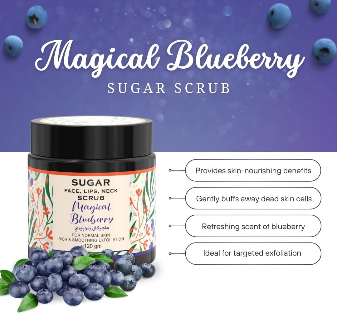 Magical Blueberry Sugar Face, Lips, Neck Scrub for Normal Skin, 120 gm - View 2 of 2