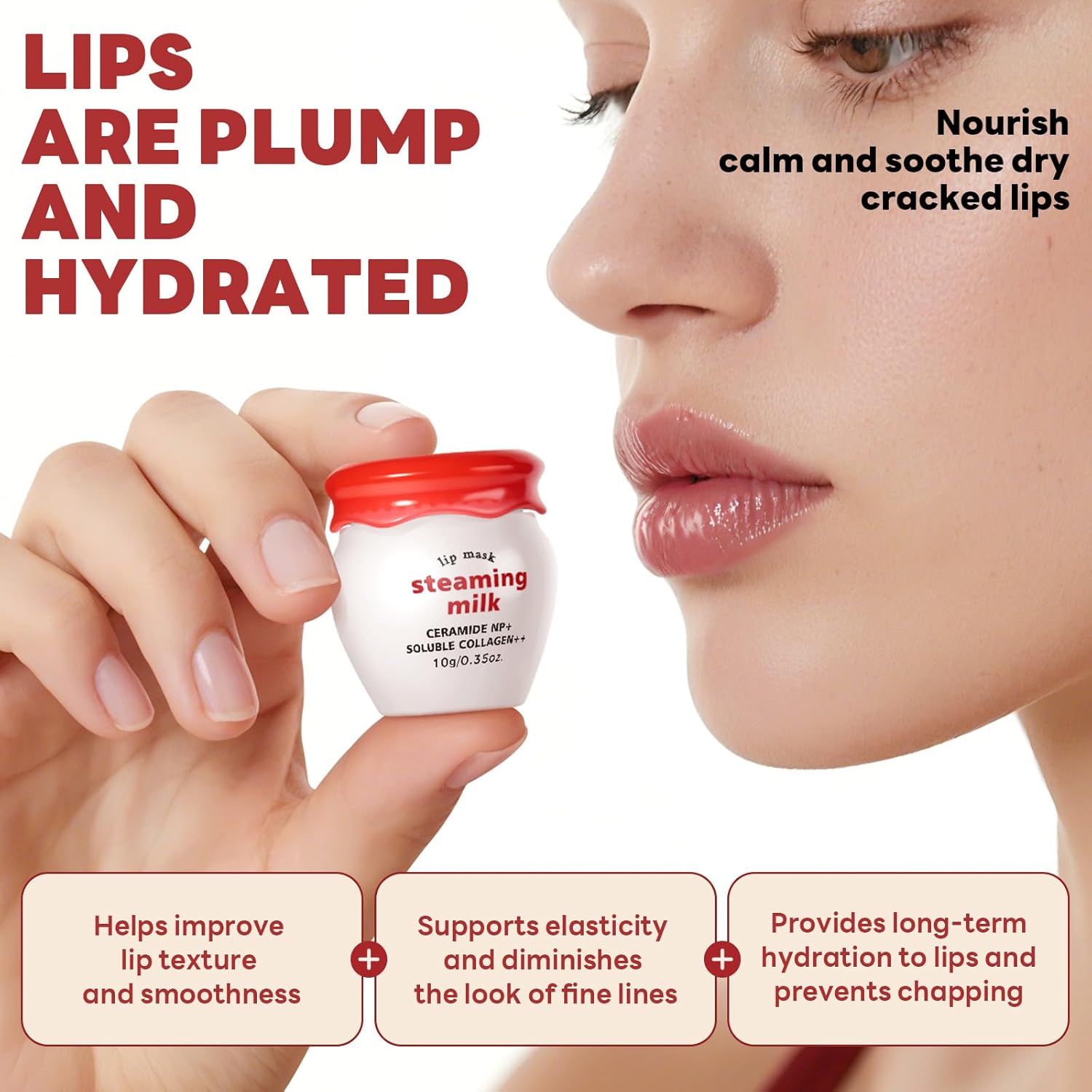Milk Collagen Lip Sleeping Mask, Overnight Repair for Dry Cracked Lips & Dark Lines, With Ceramide NP & Vitamin E, Hydrating Lip Plumper & Exfoliator for Soft Pink Lips, Sweet Milk Scent, 10g - View 4 of 6