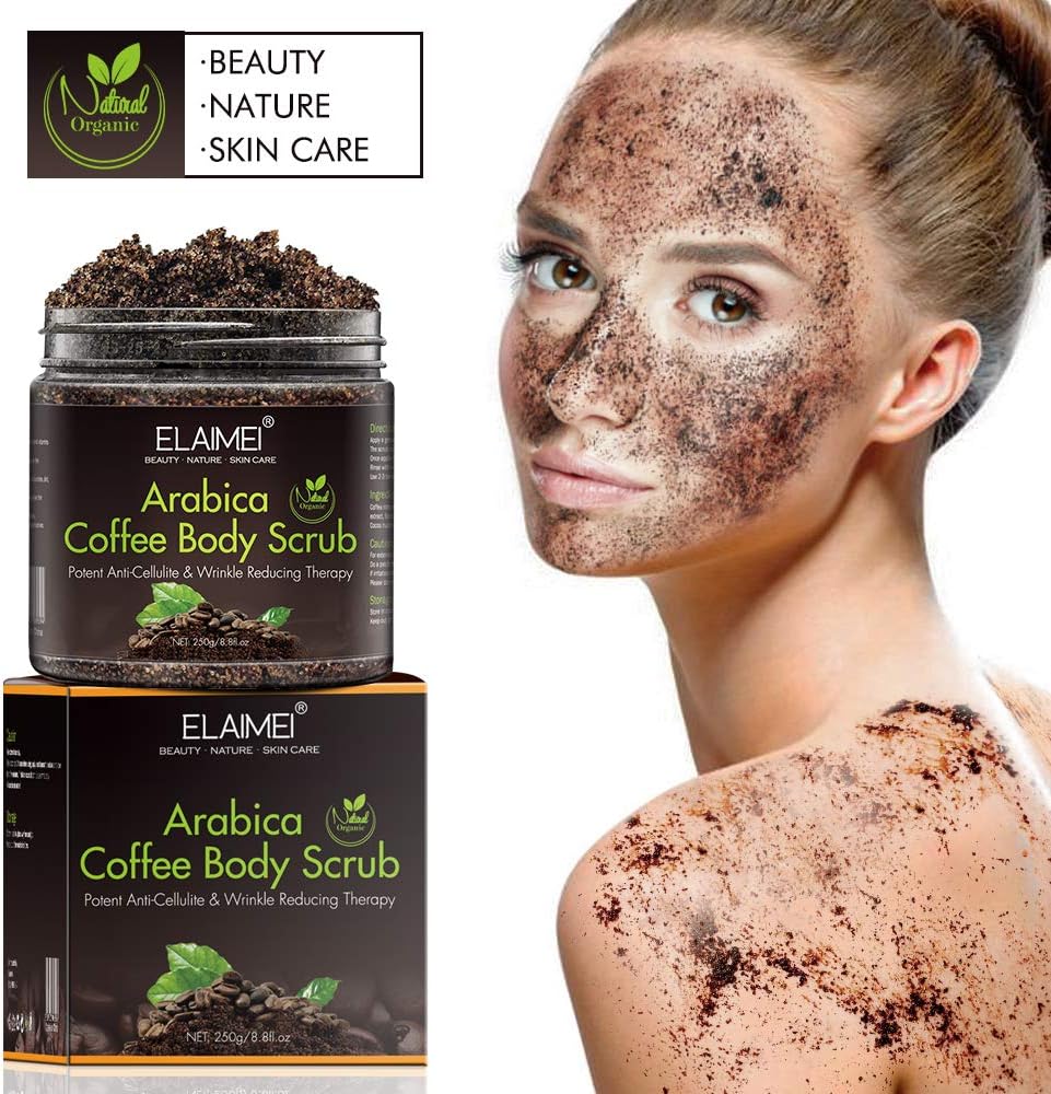 ELAIMEI Body Scrub Exfoliation for Dry Dead Skin, Body Polish Cream with Arabica Coffee-Anti Cellulite and Stretch Mark Treatment, Deep Cleansing and Moisturizing Body, Face and Lip scrub 8.8 oz - View 2 of 6