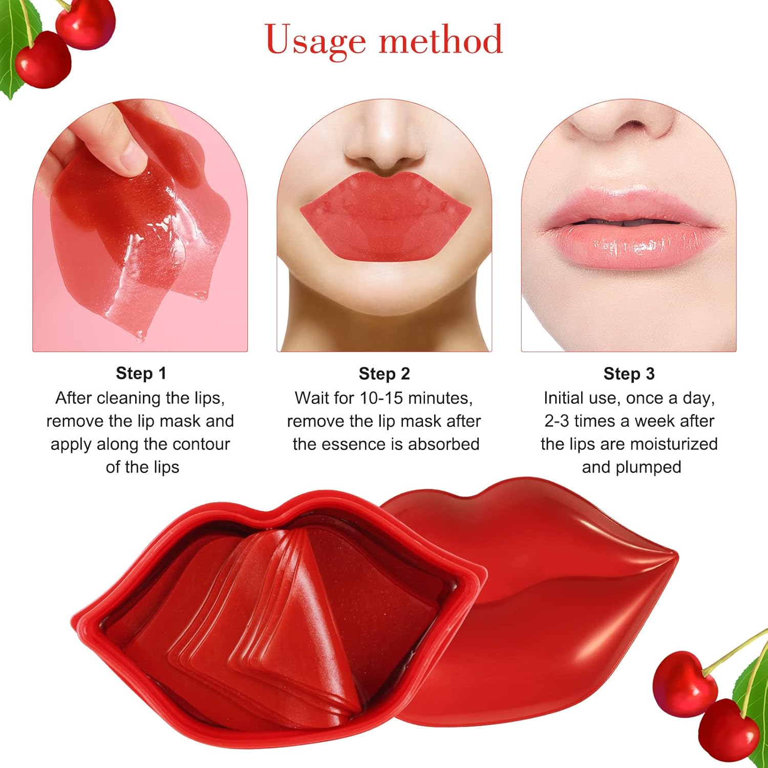 20 Pcs Lip Mask, Cherry Lip Mask, Nature Plant Lip Scrub, Moisturizing Sleeping Collagen Hydrate Lip Scrubs, Soothing for Lip, Moisturizes, Lip Plumper Brighten, Exfoliate and Anti - Wrinkles - View 3 of 6
