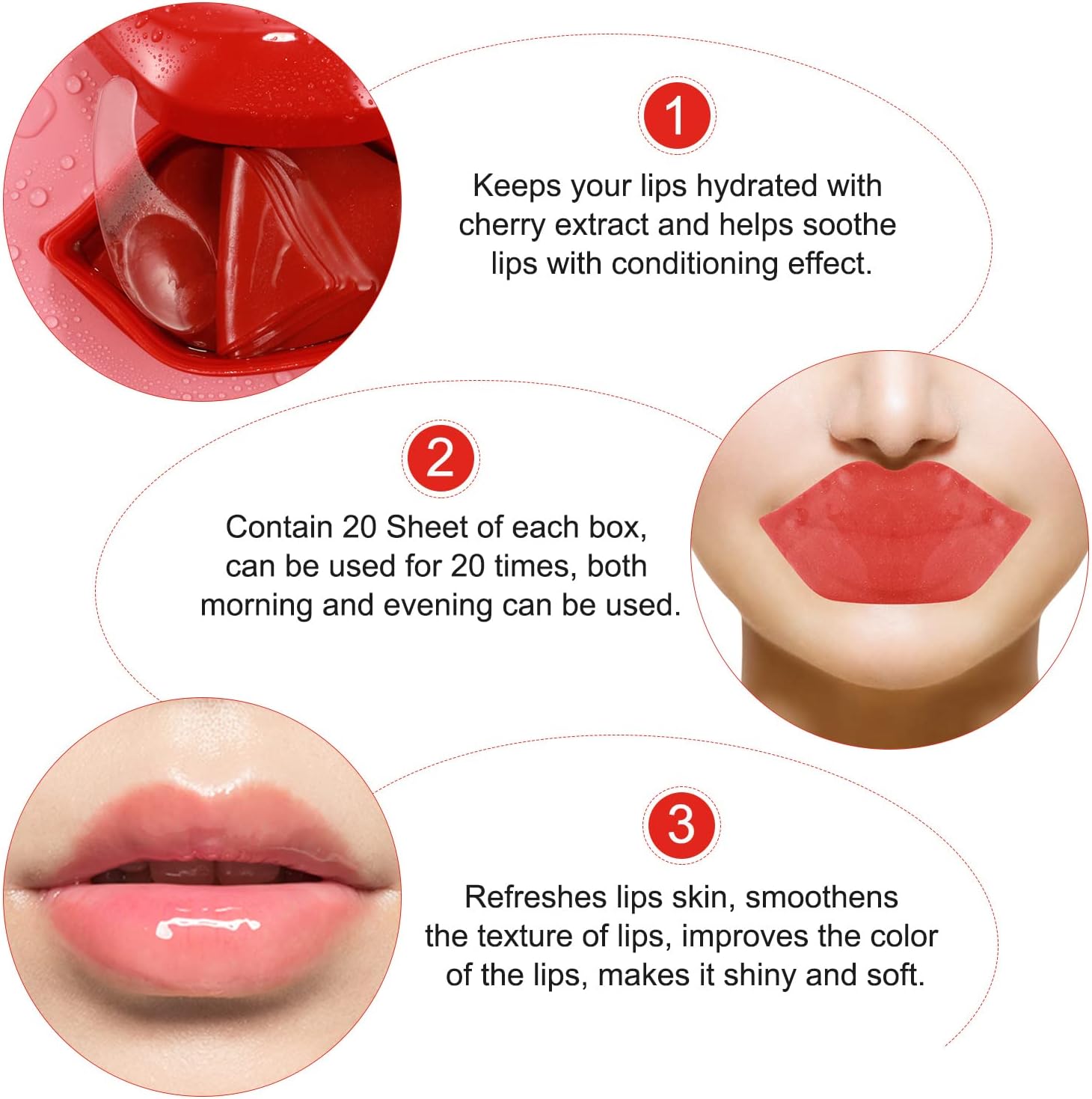 20 Pcs Lip Mask, Cherry Lip Mask, Nature Plant Lip Scrub, Moisturizing Sleeping Collagen Hydrate Lip Scrubs, Soothing for Lip, Moisturizes, Lip Plumper Brighten, Exfoliate and Anti - Wrinkles - View 4 of 6