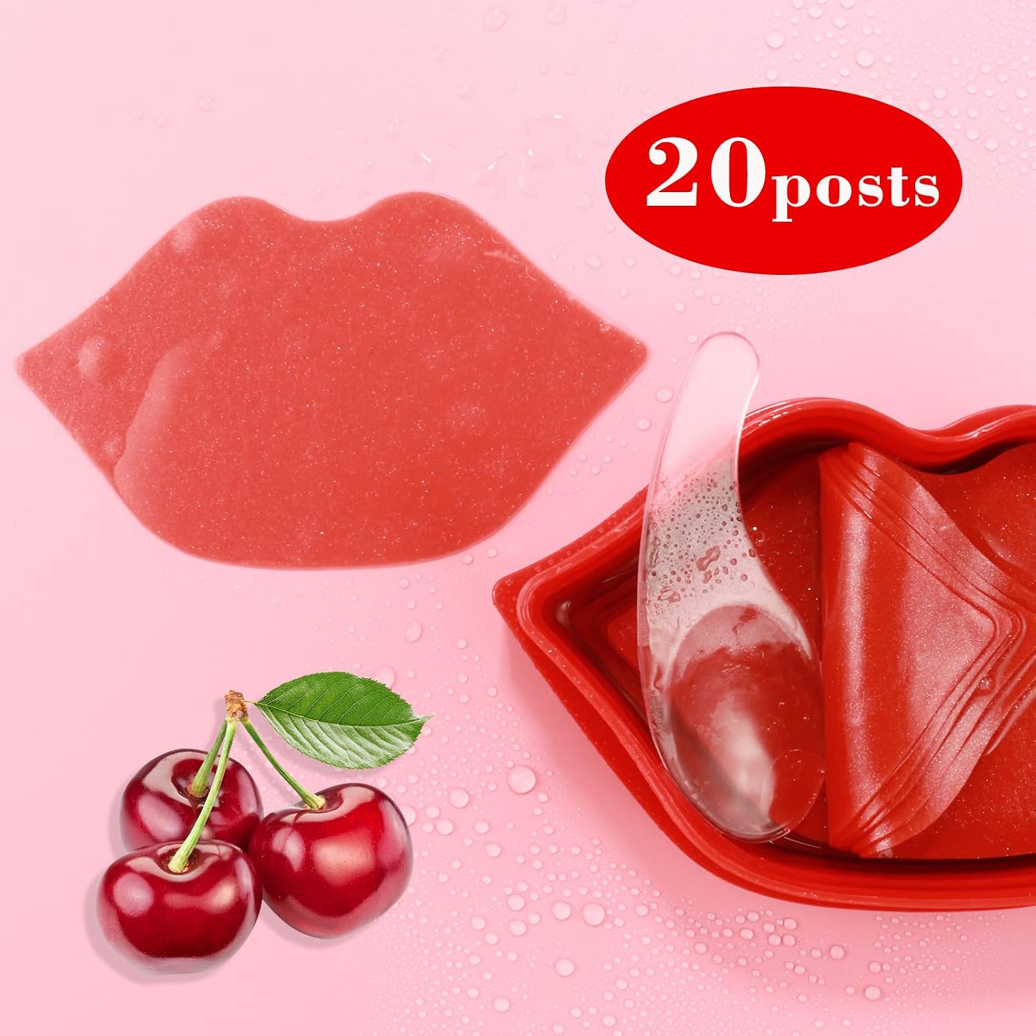 20 Pcs Lip Mask, Cherry Lip Mask, Nature Plant Lip Scrub, Moisturizing Sleeping Collagen Hydrate Lip Scrubs, Soothing for Lip, Moisturizes, Lip Plumper Brighten, Exfoliate and Anti - Wrinkles - View 6 of 6