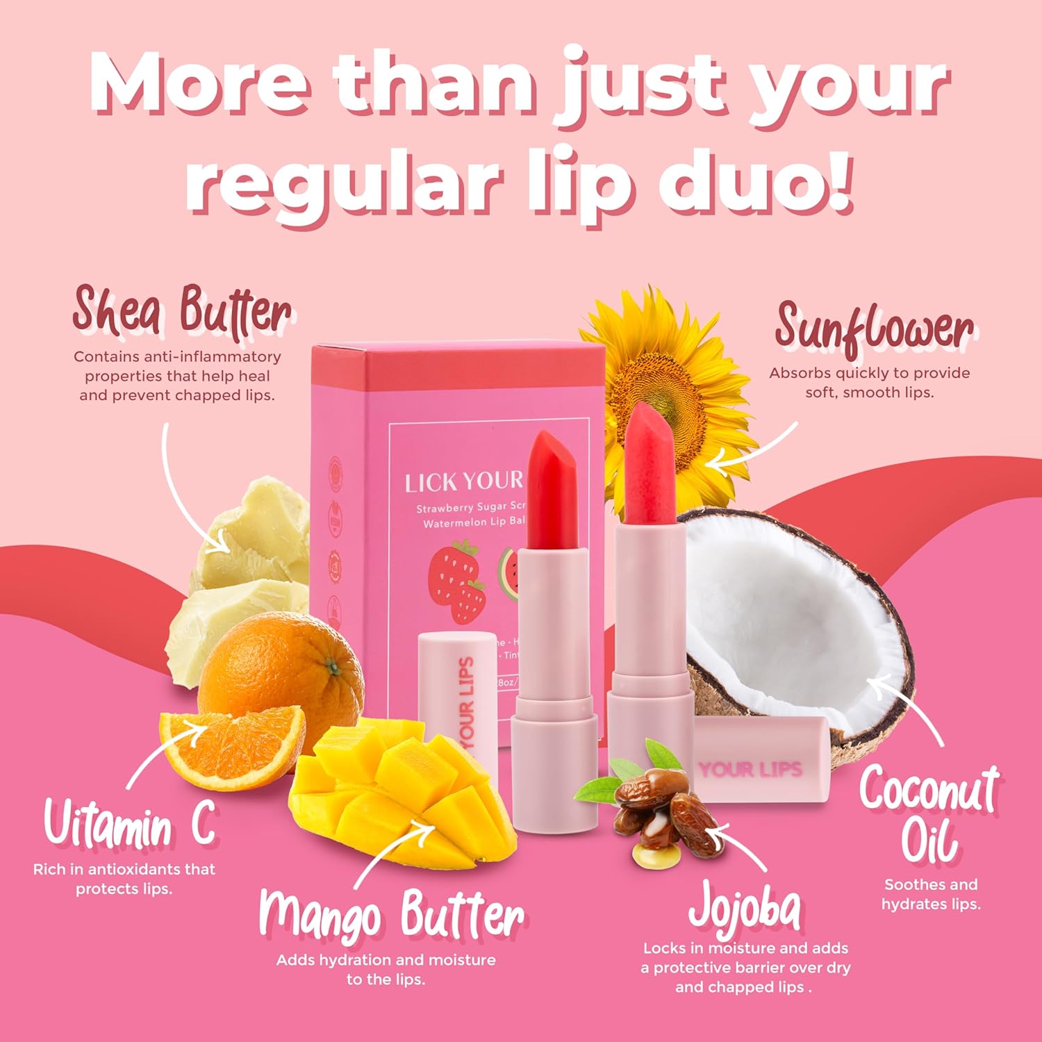 Watermelon Tinted Lip Balm and Strawberry Sugar Lip Scrub Stick Duo - Lip Scrubber Exfoliator helps Lip Repair, Deep Hydration, and a Soft, Radiant Pout 8.10g - View 5 of 6