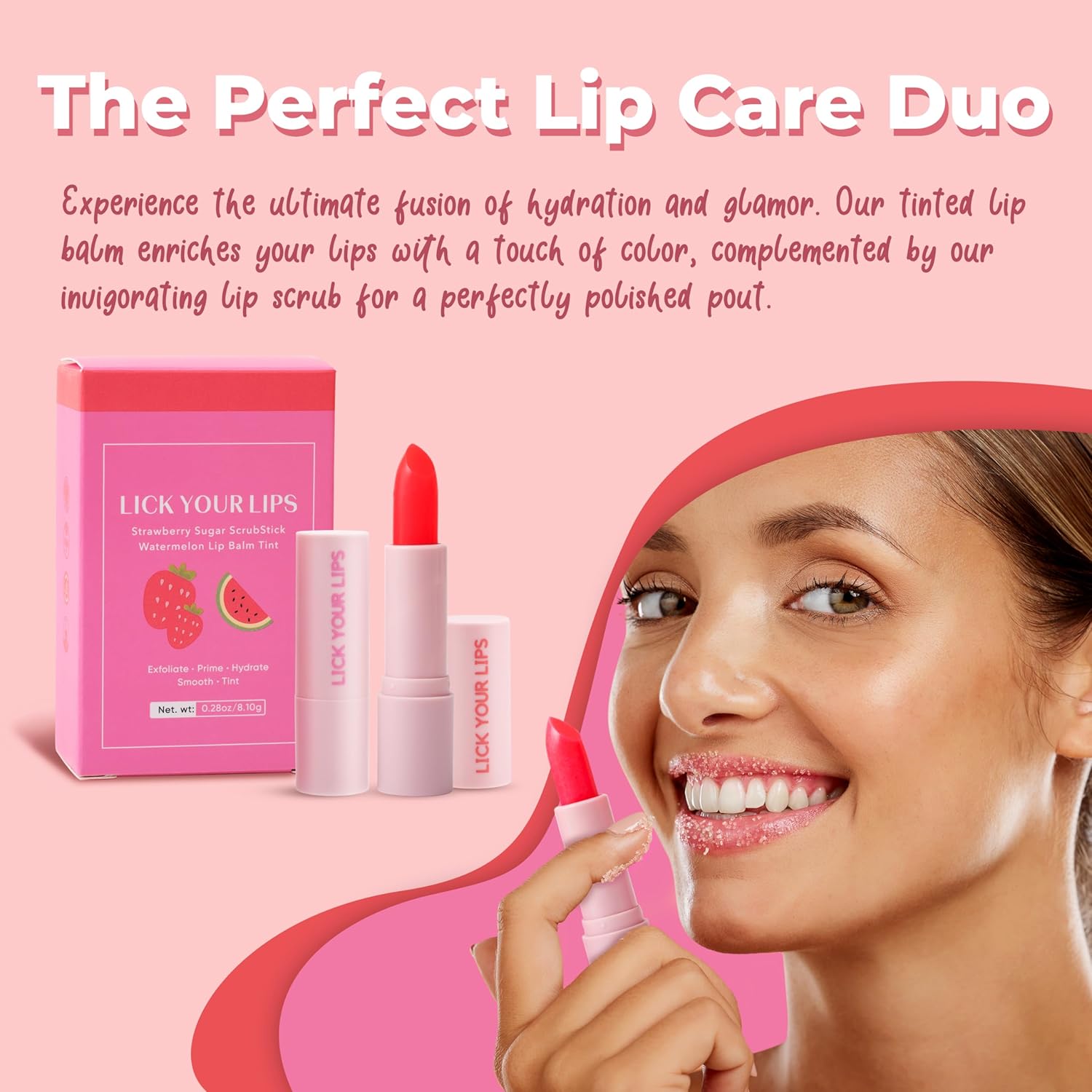 Watermelon Tinted Lip Balm and Strawberry Sugar Lip Scrub Stick Duo - Lip Scrubber Exfoliator helps Lip Repair, Deep Hydration, and a Soft, Radiant Pout 8.10g - View 6 of 6