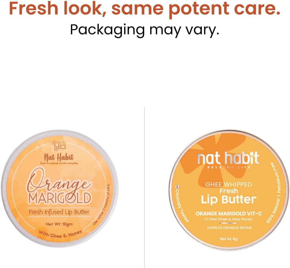 Nat Habit Orange Marigold Lip Balm Fresh Infused Lip Butter With Desi Ghee & Raw Honey For Lip Pigmentation, Lightening, Lip Repair, Dark And Chapped Lips (8gm) (Pack of 2) - View 6 of 6