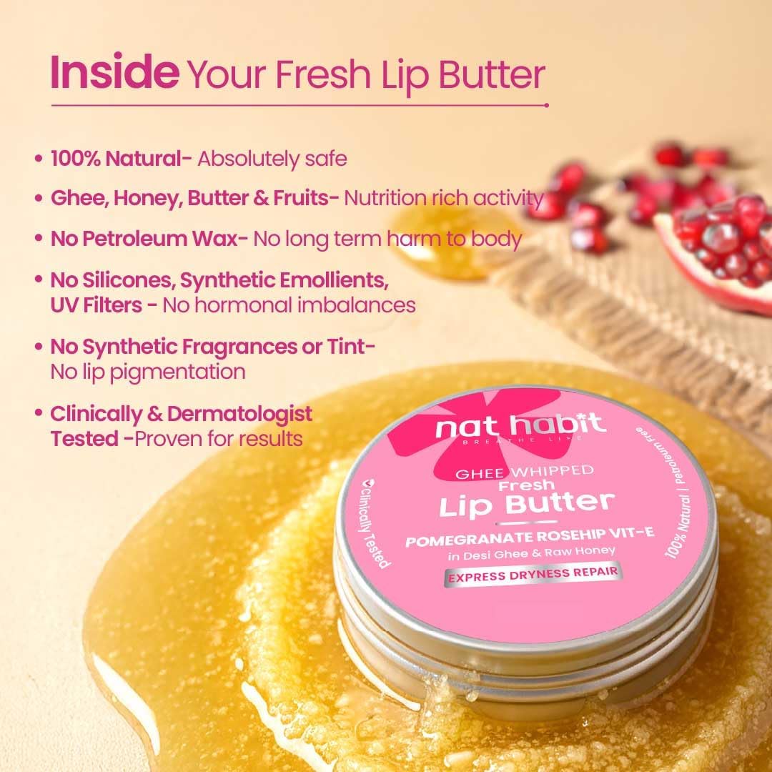 Nat Habit Lip Balm Fresh Infused Pomegranate Rose, 10g, Lip Butter With Desi Ghee & Raw Honey - View 3 of 6