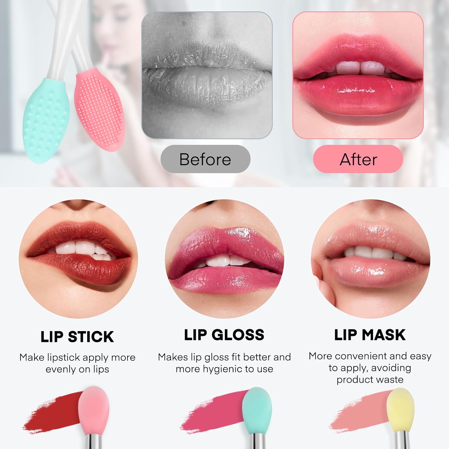 YelaJoy Lip Scrub Brush - 4 PCS Dual-ended Lip Scrubber Exfoliator and Silicone Lip Brush, 2-in-1 Silicone Lip Scrub Tool Lip Mask Applicator, Gentle Exfoliator & Applicator for Soft - View 4 of 6