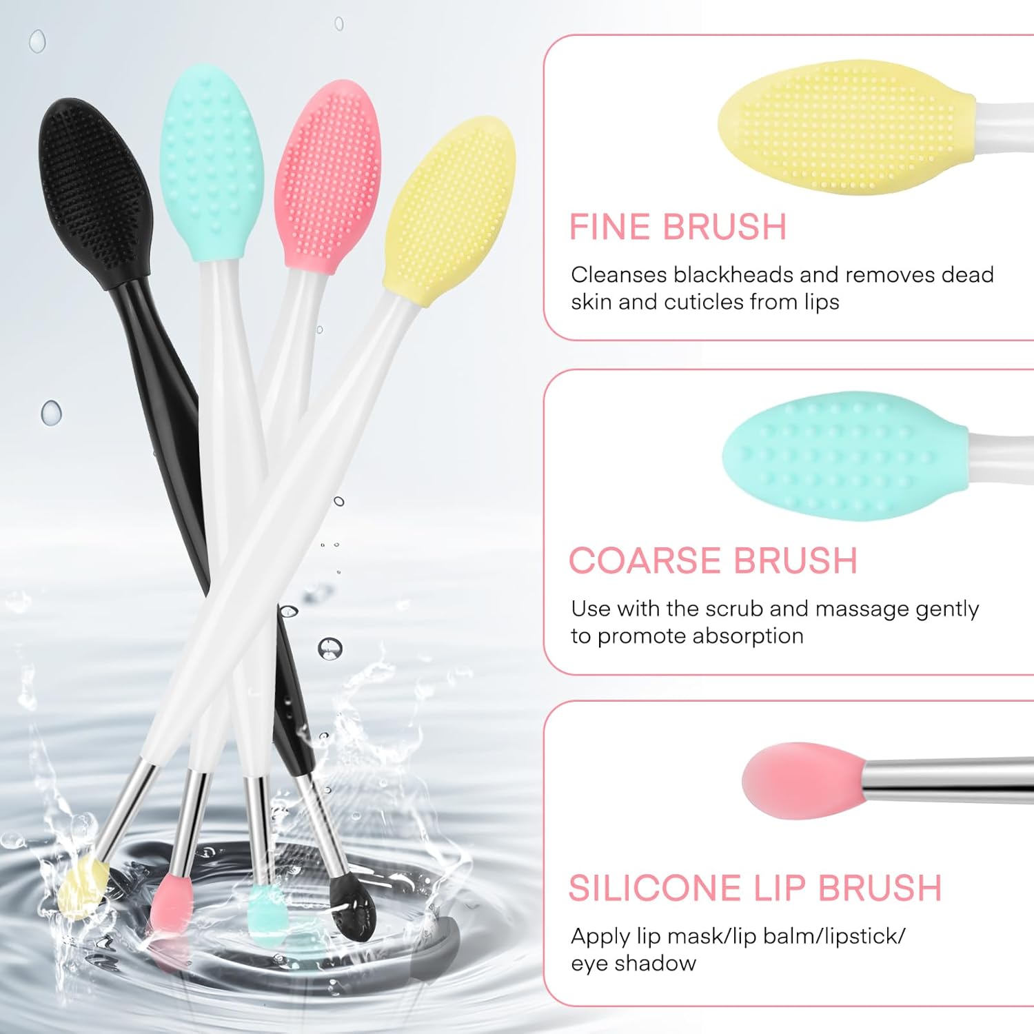 YelaJoy Lip Scrub Brush - 4 PCS Dual-ended Lip Scrubber Exfoliator and Silicone Lip Brush, 2-in-1 Silicone Lip Scrub Tool Lip Mask Applicator, Gentle Exfoliator & Applicator for Soft - View 5 of 6