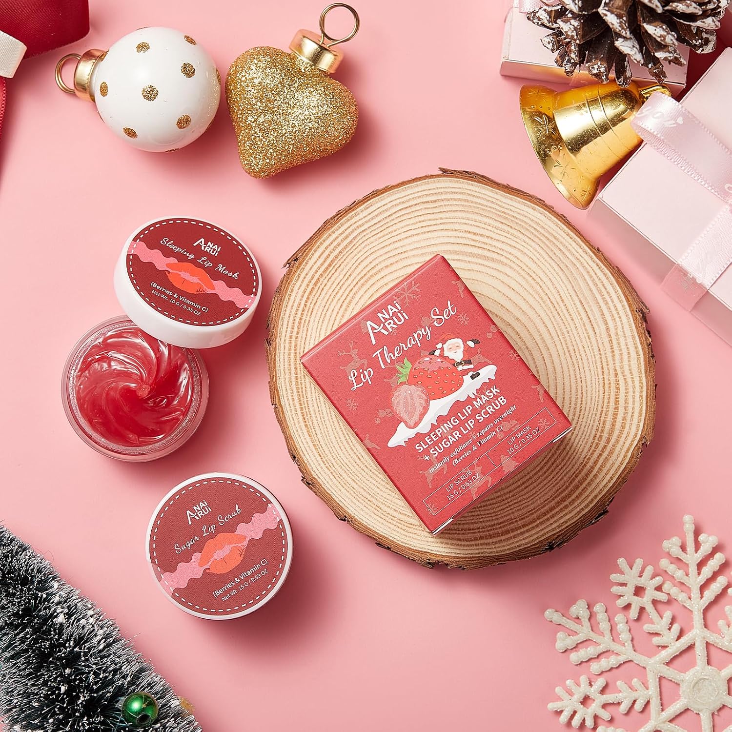 ANAI RUI Lip Scrub & Lip Mask Gift Set, Strawberry | Lip Exfoliator Scrub and Moisturizer Gift, Lip Scrubber Exfoliator & Sugar Lip Scrub with Vitamin C, Mini Gifts For Women - View 6 of 6