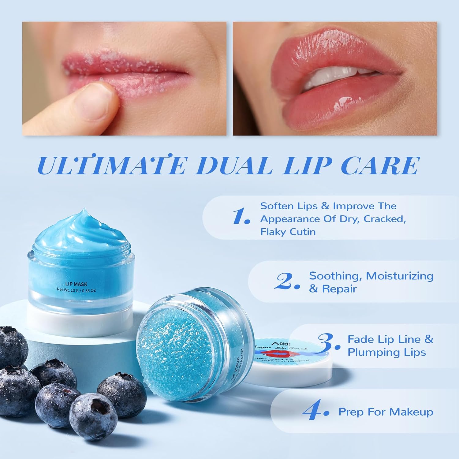 ANAI RUI Lip Scrub & Lip Mask Set, Blueberry | Overnight Moisturizing, Sugar Lip Exfoliator, For Dry, Chapped, Dark Lips - View 7 of 8
