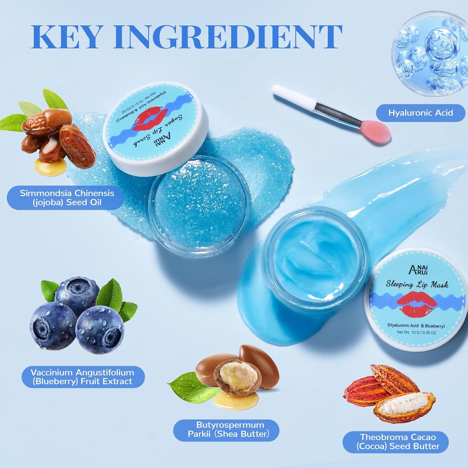 ANAI RUI Lip Scrub & Lip Mask Set, Blueberry | Overnight Moisturizing, Sugar Lip Exfoliator, For Dry, Chapped, Dark Lips - View 8 of 8