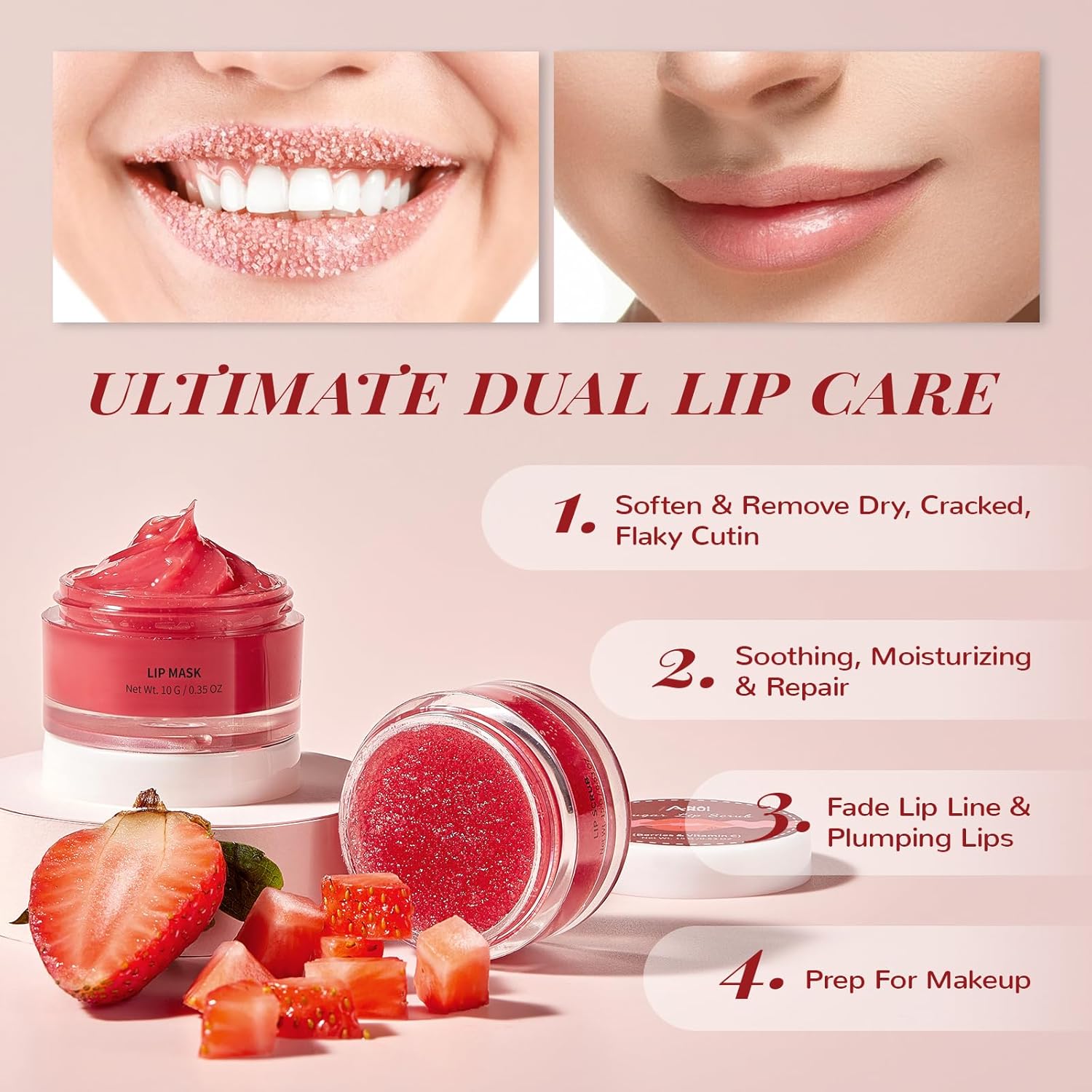 Lip Scrub & Lip Mask Set, Lip Sleeping Mask, Overnight Treatment Lip Care Products, Holiday Gift Set for Girls, Moisturize & Nourish, Dry Cracked Lips, Intense Hydration with Vitamin C - View 6 of 7