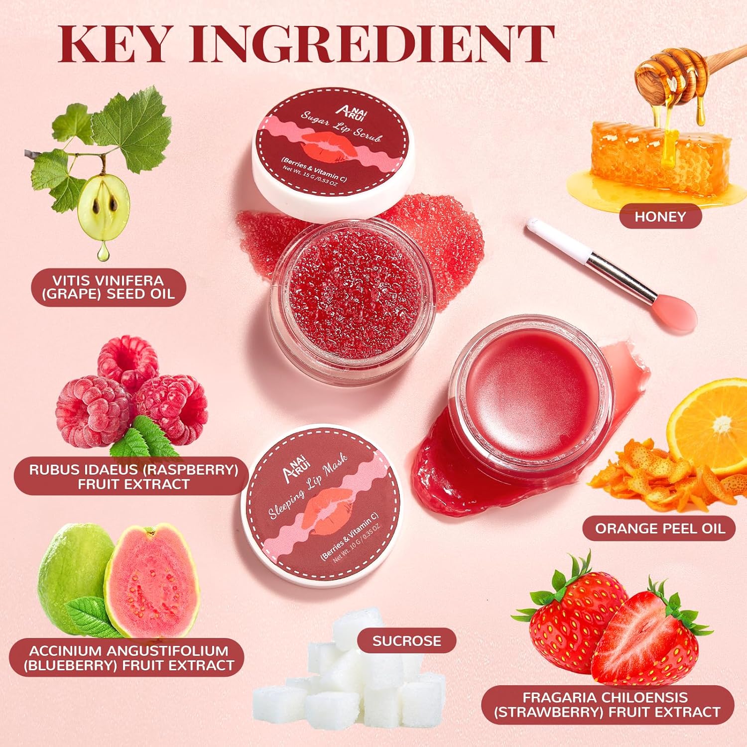 Lip Scrub & Lip Mask Set, Lip Sleeping Mask, Overnight Treatment Lip Care Products, Holiday Gift Set for Girls, Moisturize & Nourish, Dry Cracked Lips, Intense Hydration with Vitamin C - View 7 of 7