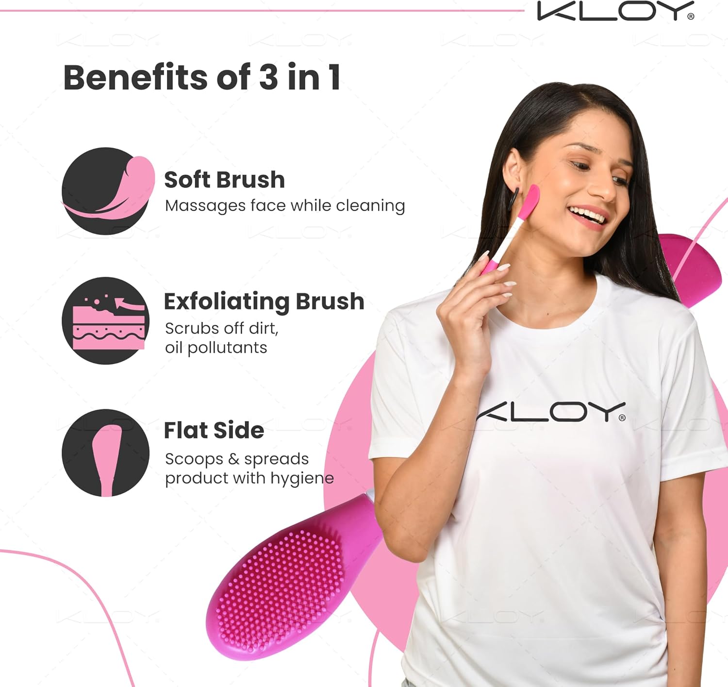 KLOY Silicone Face Mask Applicator & Lip Cleansing Brush Made With Ultra Hygienic Soft Silicone bristle for Gentle Exfoliation (Dark Pink) - View 2 of 3