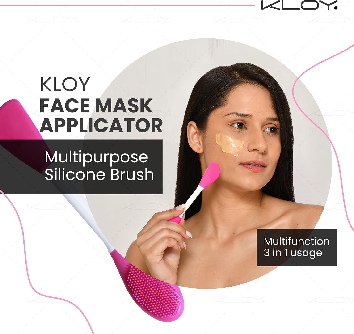 KLOY Silicone Face Mask Applicator & Lip Cleansing Brush Made With Ultra Hygienic Soft Silicone bristle for Gentle Exfoliation (Dark Pink) - View 3 of 3