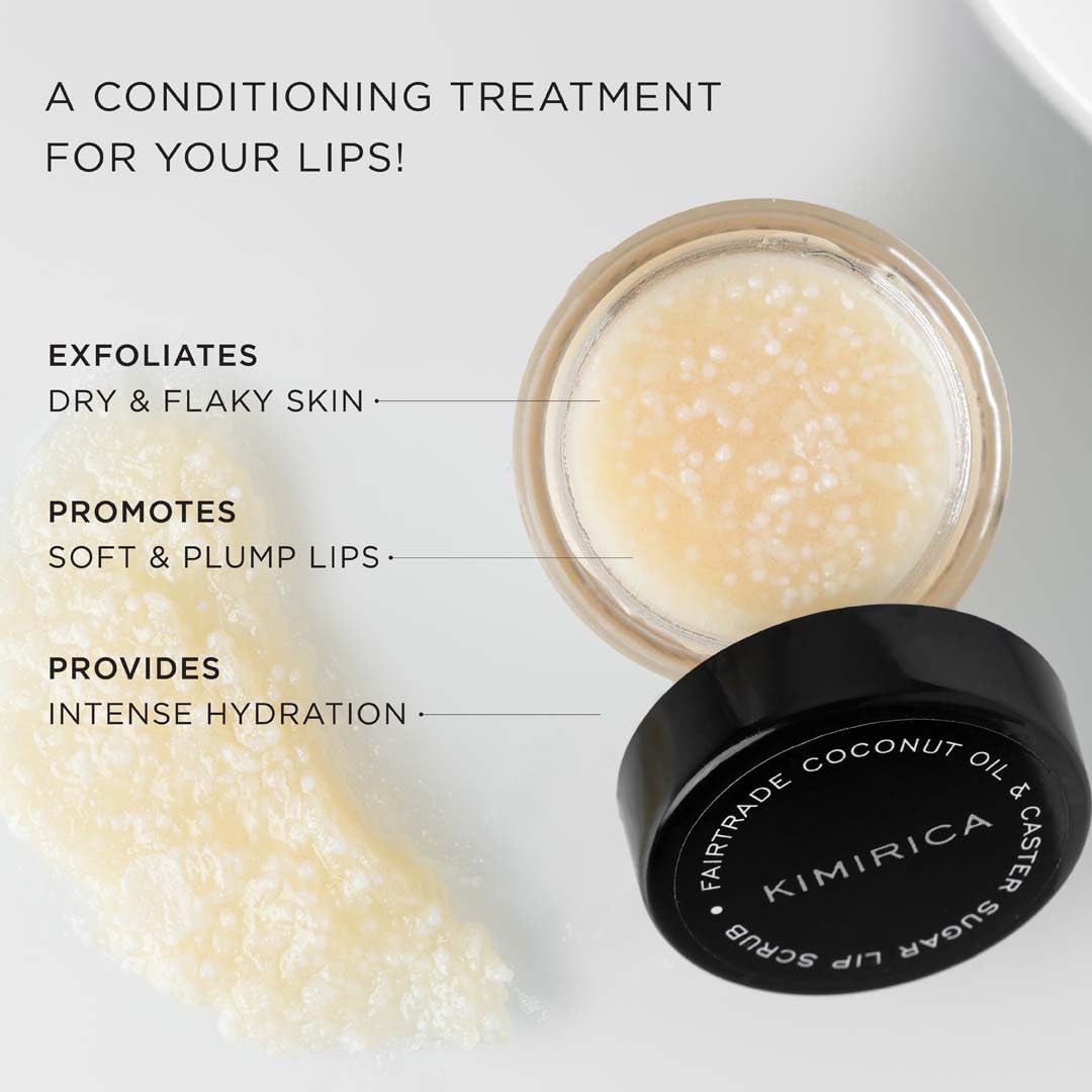 Kimirica Exfoliating Lip Scrub made with Coconut Oil & Sugar I Gently Exfoliates & Hydrates | Vanilla Fragrance | Removes Flaky Skin, Promotes Plumpness | Fairtrade Certified Ingredients - 15 gm - View 4 of 5