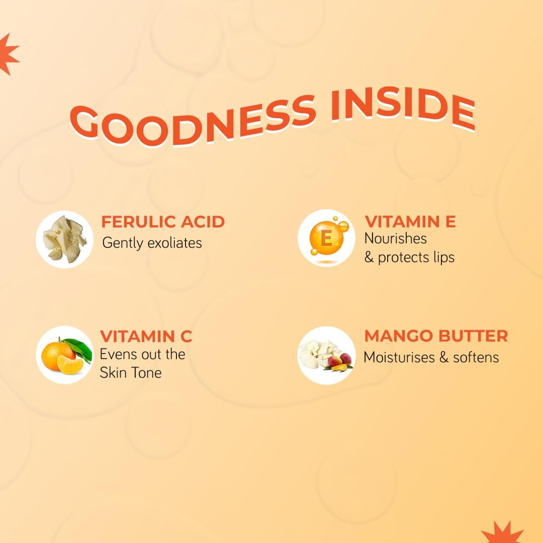Moody Vitamin C Brightening Lip Scrub Balm for Dry, Pigmented Lips | Moroccan Oil for Nourishment & Mandarin Orange | Glycerine, Tumeric | Vegan & Cruelty Free - for Men & Women, 15gm - View 4 of 5