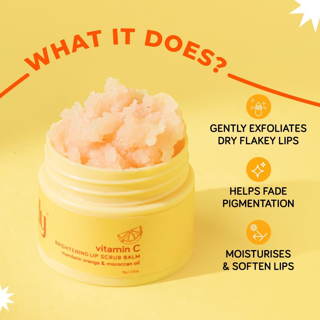 Moody Vitamin C Brightening Lip Scrub Balm for Dry, Pigmented Lips | Moroccan Oil for Nourishment & Mandarin Orange | Glycerine, Tumeric | Vegan & Cruelty Free - for Men & Women, 15gm - View 5 of 5