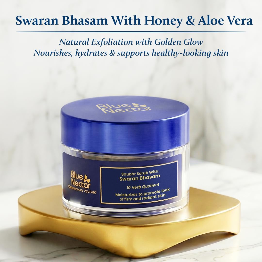 Blue Nectar 24K Gold Face Scrub for Glowing Skin | Naturally Exfoliating Scrub for Men & Women with Walnut & Kumkumadi | Ayurvedic Tan Removal (12 Herbs, 50g) - View 5 of 6
