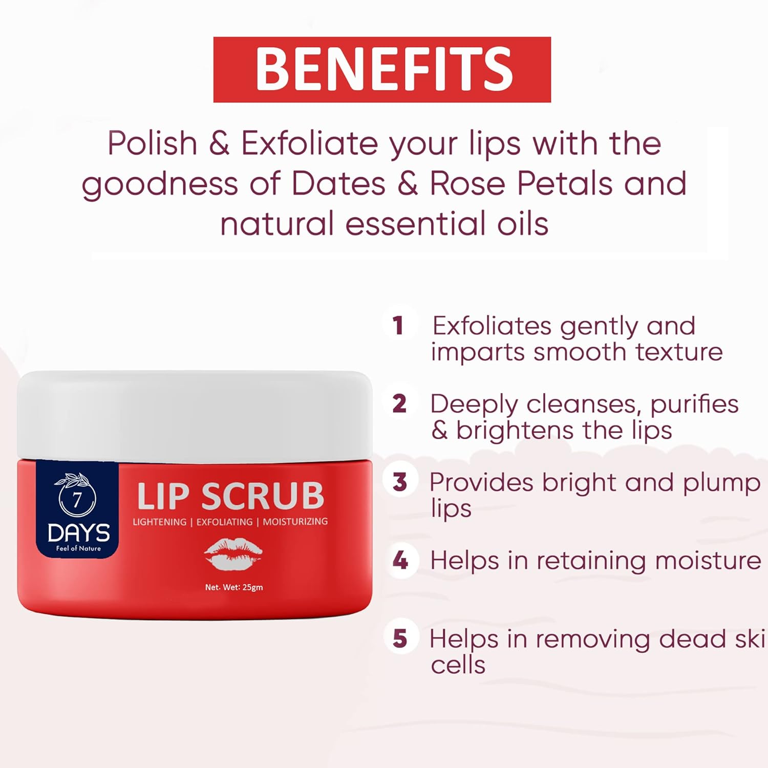 7 Days Lip Scrub | Brightening Dark Lips for Men & Women | Pack of 1(25 Gm)/ - View 2 of 6