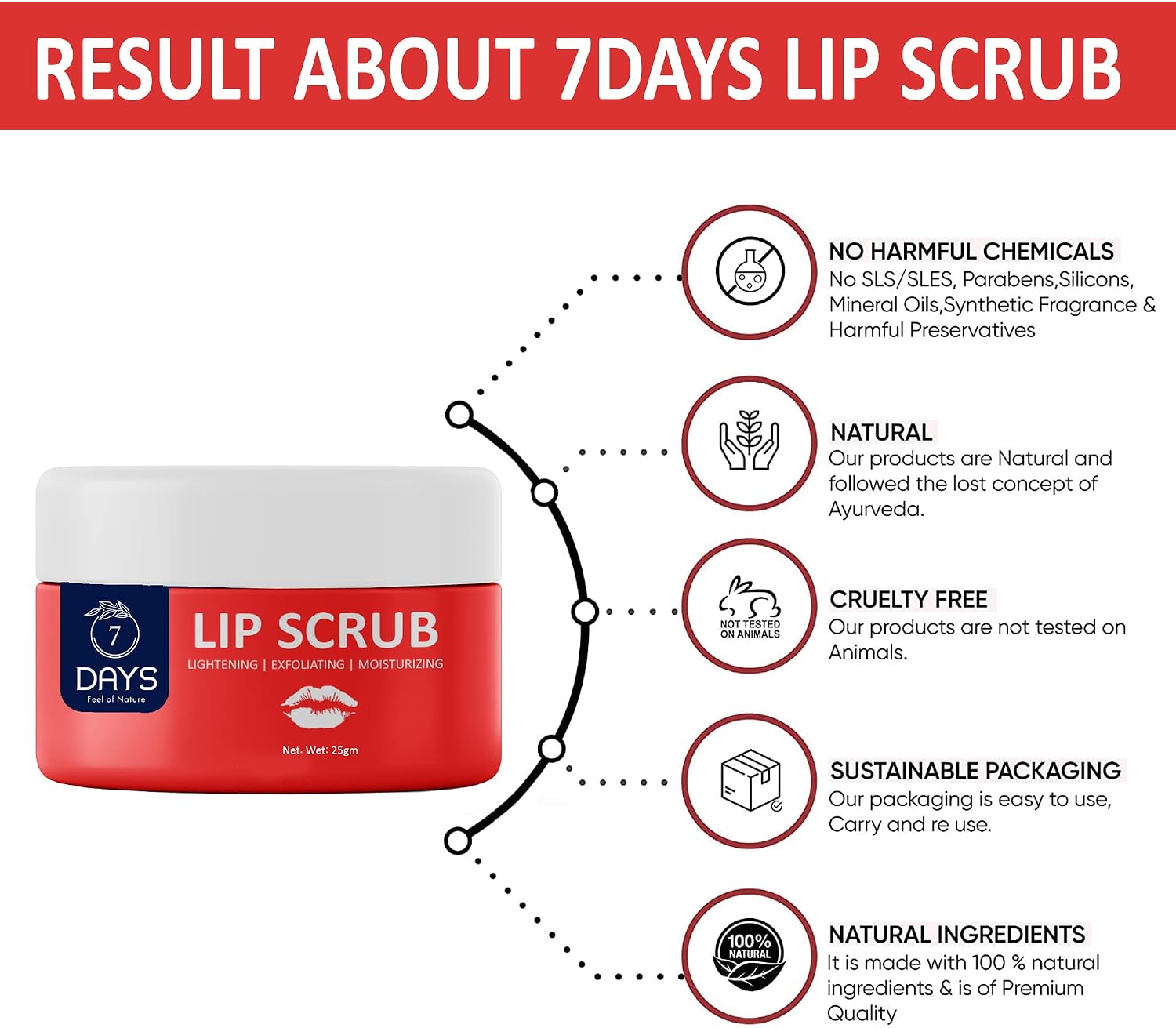 7 Days Lip Scrub | Brightening Dark Lips for Men & Women | Pack of 1(25 Gm)/ - View 6 of 6