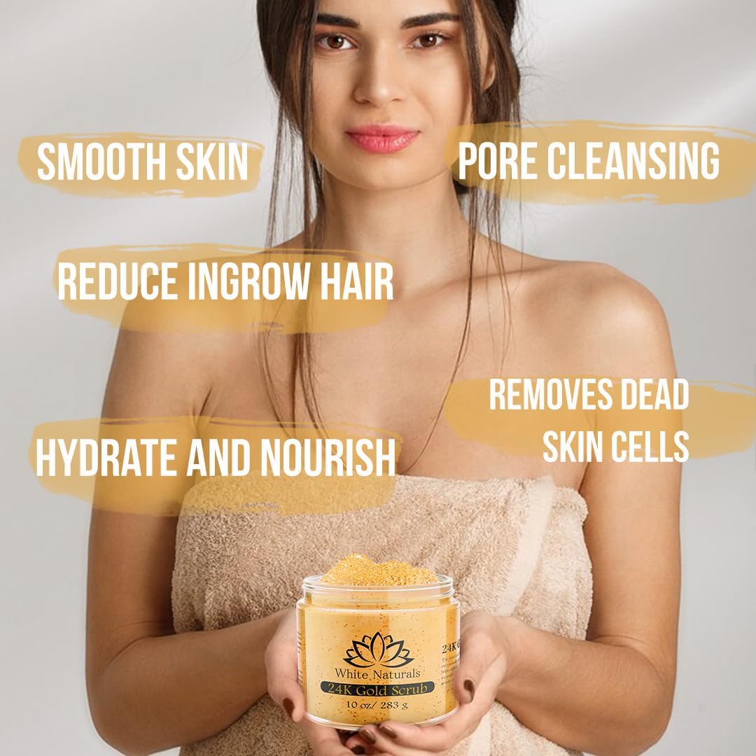 24K Gold Body Scrub, Natural Exfoliating Face Sugar Scrub With Anti-Aging Properties, Pure Skin Moisturizer, Reduce Wrinkles Deep Pore Cleansing Moisturizing Hydrating Skincare, Great Gift for Women - View 7 of 7