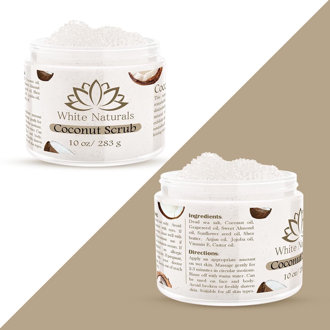 White Naturals Organic Coconut Scrub, Exfoliating Body Scrub, Face and Body Coconut Scrub, Pure Coconut Oil Scrub with Shea Butter, Vitamin E and Oils, Nourishing and Hydrating, Gentle Exfoliation and - View 5 of 6