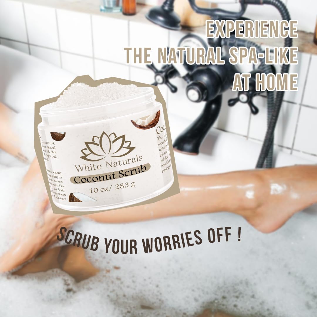 White Naturals Organic Coconut Scrub, Exfoliating Body Scrub, Face and Body Coconut Scrub, Pure Coconut Oil Scrub with Shea Butter, Vitamin E and Oils, Nourishing and Hydrating, Gentle Exfoliation and - View 6 of 6