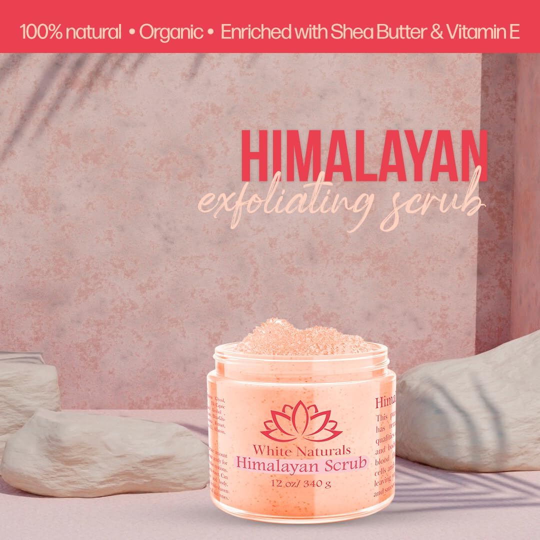 Himalayan Salt Body Scrub, Pink Exfoliator For Women, Exfoliating Scrub for Soft Skincare, Removes Dead Skin Cells, Natural Face Foot Hands Exfoliation Deep Cleansing & Moisturize Skin Large 12oz Jar - View 5 of 7