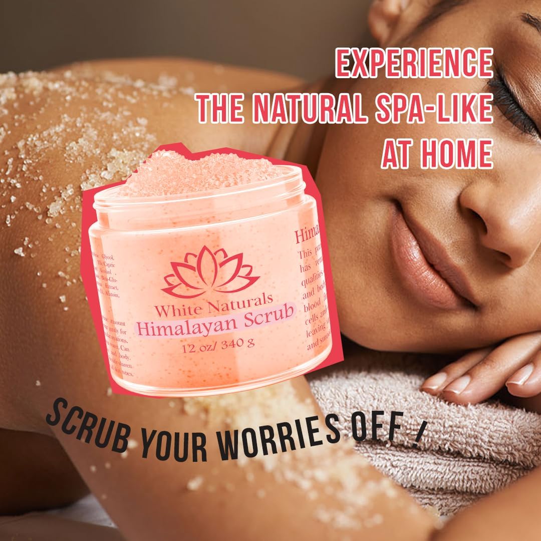 Himalayan Salt Body Scrub, Pink Exfoliator For Women, Exfoliating Scrub for Soft Skincare, Removes Dead Skin Cells, Natural Face Foot Hands Exfoliation Deep Cleansing & Moisturize Skin Large 12oz Jar - View 7 of 7