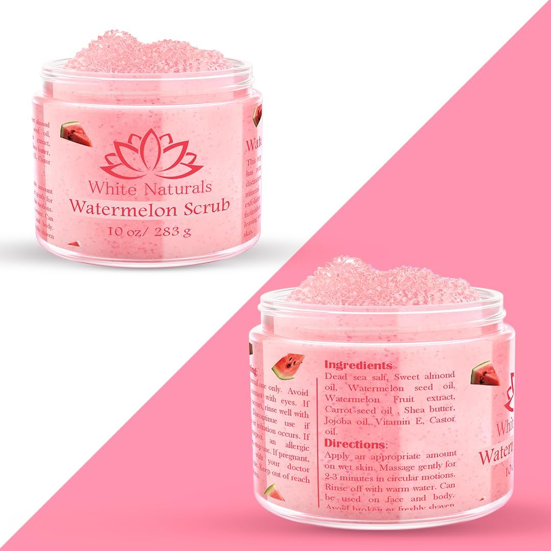 Watermelon Scrub, Exfoliating Bath Body Scrub, Gently Exfoliating Face Scrub for Women with Dead Sea Salt, Shea Butter, Vitamin E and Organic Oils, Cleansing and Nourishing Properties, 10 oz - View 4 of 6