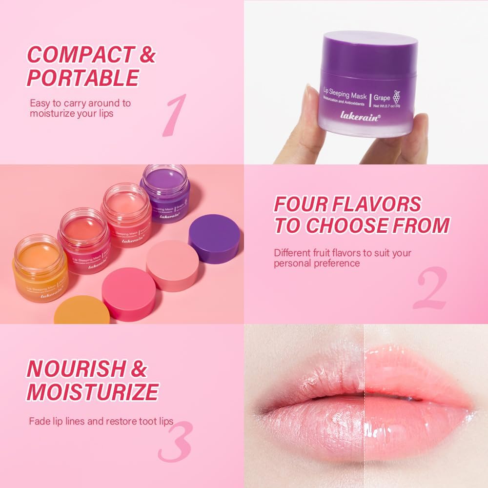Lip Sleeping Mask, 0.7oz Overnight Lip Mask, Nourish & Hydrate Lip Mask, Lip Balm, Lip Oil, Lip Skin Care for Improves Dryness, Reduce Lip Lines (Lip Sleeping Mask, Grape) - View 6 of 7