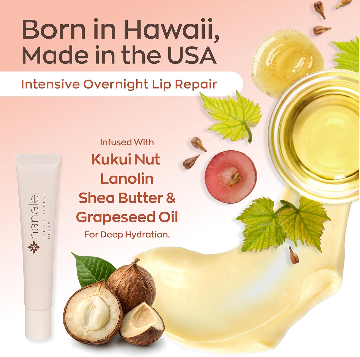 Hanalei Kukui Oil Lip Treatment – Rose Pink, Overnight Balm 15g | Kukui Oil, Shea Butter & Grapeseed Oil, Intensive Overnight Moisturizer, Heals Dry & Cracked Lips, Cruelty-Free - View 3 of 8