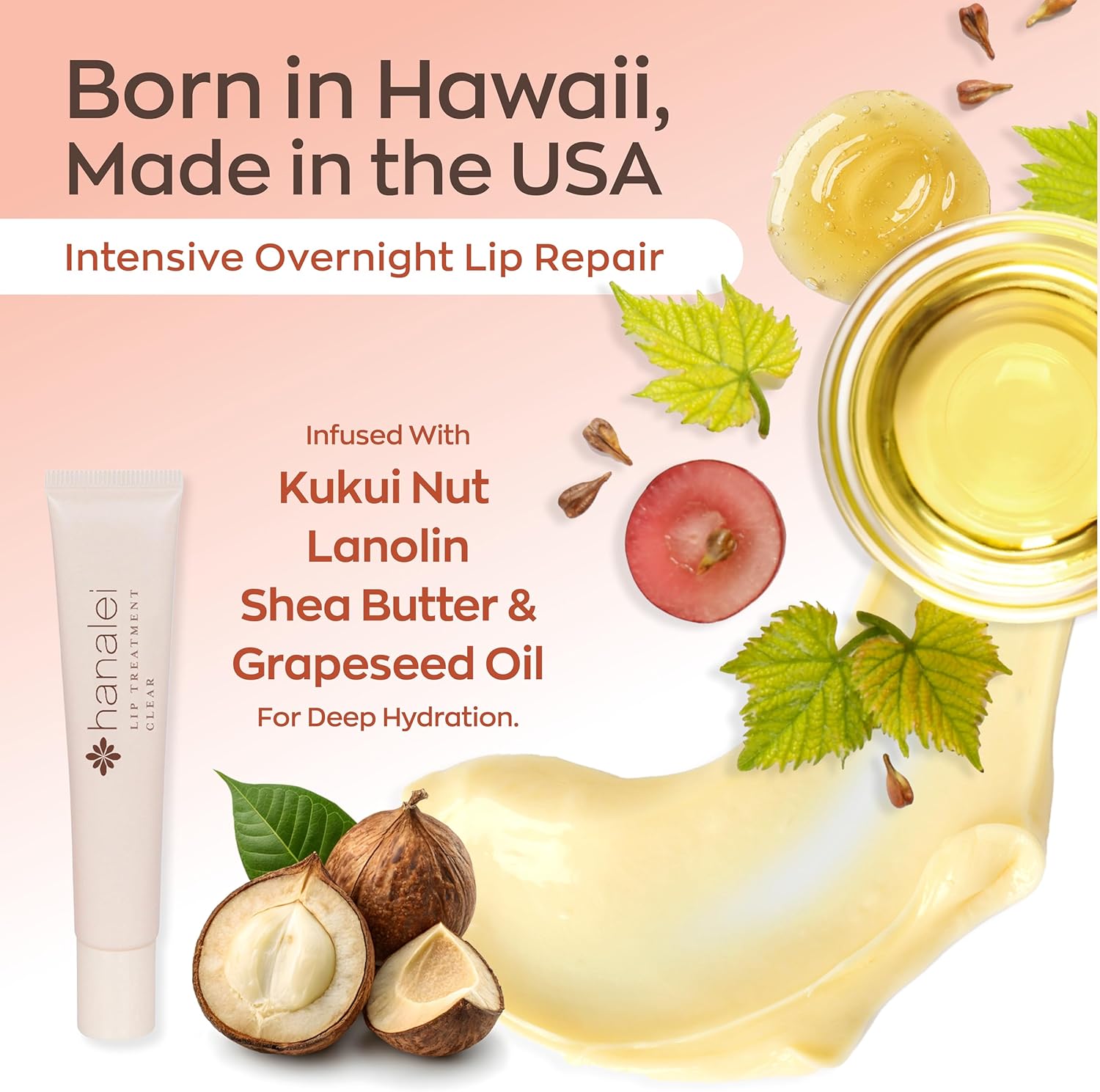Hanalei Kukui Oil Lip Treatment – Clear, Overnight Balm 15g | Kukui Oil, Shea Butter & Grapeseed Oil, Intensive Overnight Moisturizer, Heals Dry & Cracked Lips, Cruelty-Free - View 4 of 8