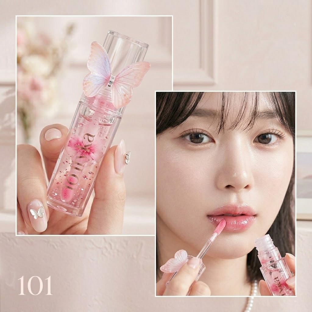 Cute Trendy Lipgloss Combo for Girls – Butterfly Korean Lipgloss, Tube LipGloss & Moisturizing Glob Lip Balm for Dry Lips, Perfect Glossy Finish for Everyday Glam & Gifting | Cute Trendy Lipgloss - View 5 of 7
